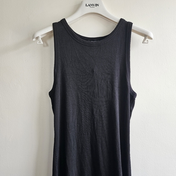 New Theory Racer Tank Ribbed Modal/Cotton  Black Tank Midi Dress NWT Large - Picture 7 of 12